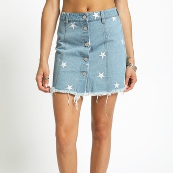 Denim Letter Print Fray Skirt main image 0